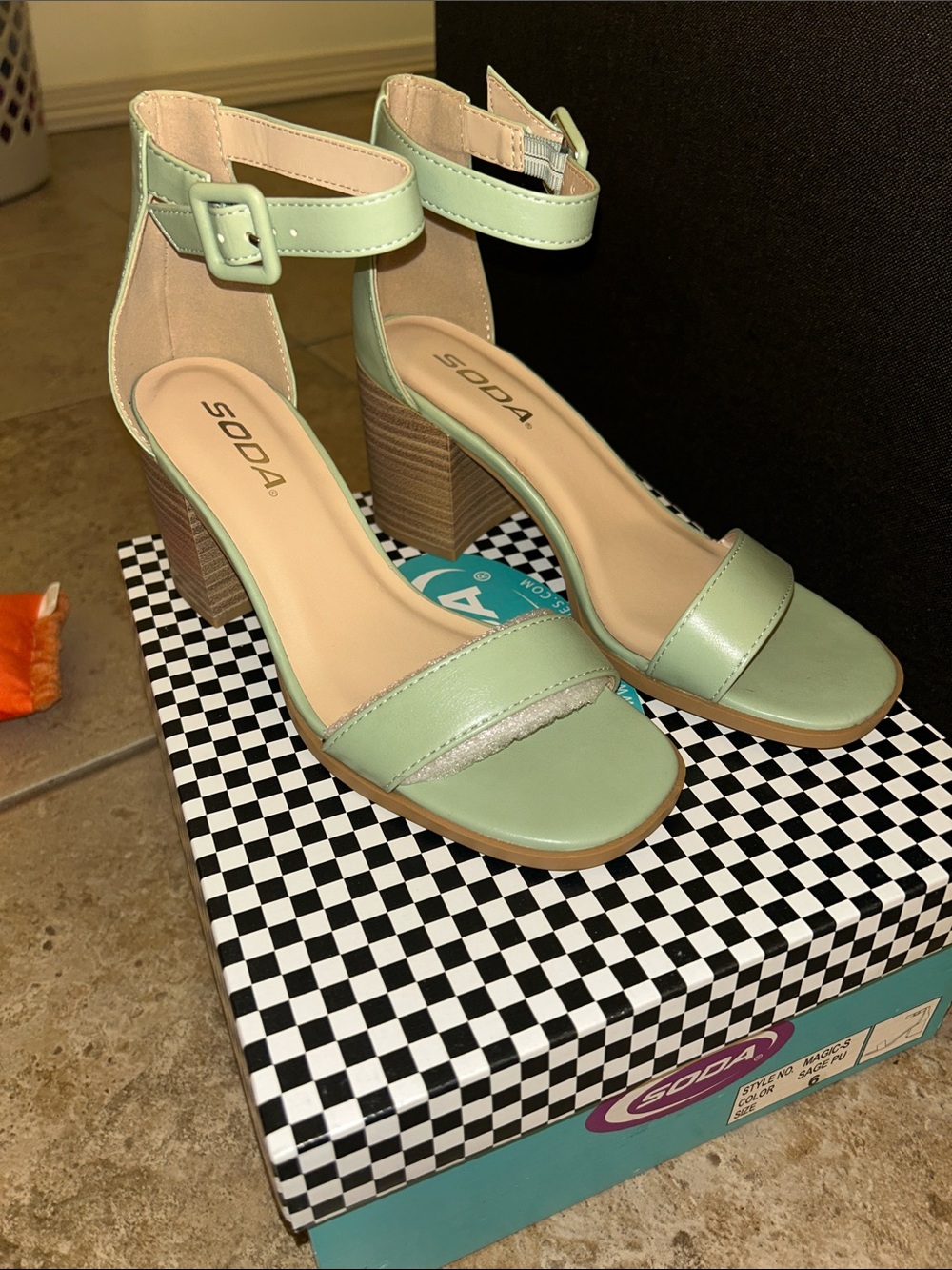 Soda Mint Green Ankle Strap Block Heels